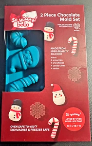 2 PC Silicone Mold Set Candy Chocolate Soap Gummy Santa Snowmen Canes Snowflakes - Picture 1 of 6