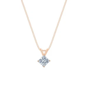 1/2 Ct F/VVS Turned Princess Lab Created Grown Diamond 14K Rose Gold Necklace - Picture 1 of 1