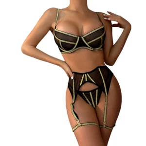 Women Lingerie GlitterTransparent Tulle Underwear Seamless Bra Kit Outfit Sheer - Picture 1 of 17