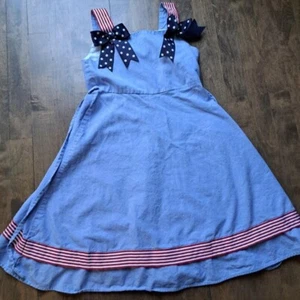 Bonnie Jean Girls Dress S 7 RED denim america WHITE BLUE Patriotic July 4 ribbon - Picture 1 of 6