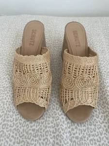 Schutz Women's Beige Kazzin Block Slide Sandal Shoes Size 6.5 B - Picture 1 of 11
