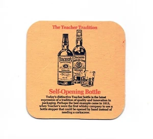 Teacher's Whiskey - 1970's Beermat / Drinks coaster (Self-opening Bottle) - Picture 1 of 2