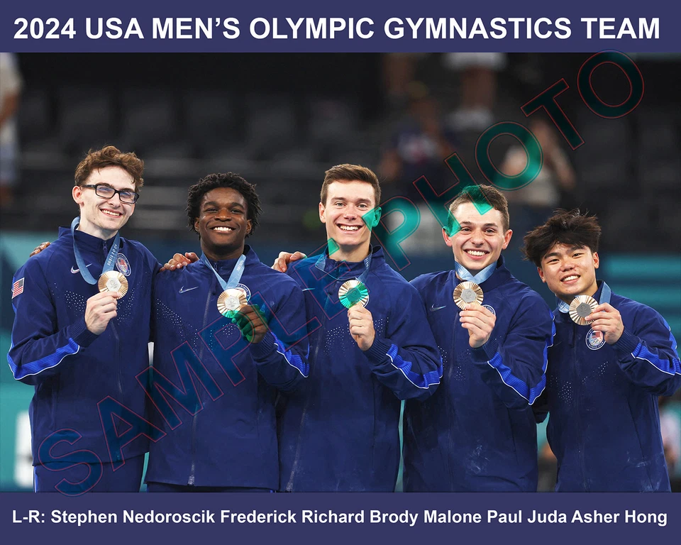 2024 USA MEN'S OLYMPIC GYMNASTICS TEAM 8X10 PHOTO JUDA HONG RICHARD MALONE STEPH - Image 1 of 1