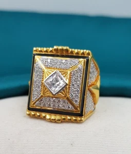 22K Gold Ring Gold Heaven Heavy Look CZ Gorgeous Men Gold Ring Real Yellow Gold - Picture 1 of 7