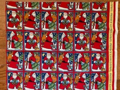 Susan Winget Christmas Fabric Cotton Remnant Santa Claus 22"x 18.25" Vintage - Image 1 of 2