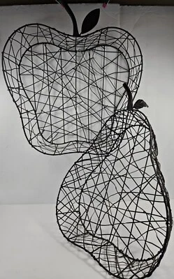 Elegante decoración de pared de comedor de manzana y pera de alambre de metal grande Foto 1 de 4