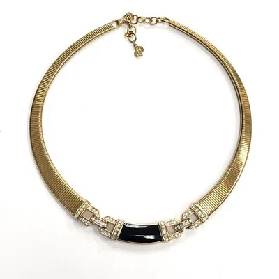 Gargantilla Omega vintage Christian Dior de los años 80 esmalte negro pedrería entrelazado Foto 1 de 4