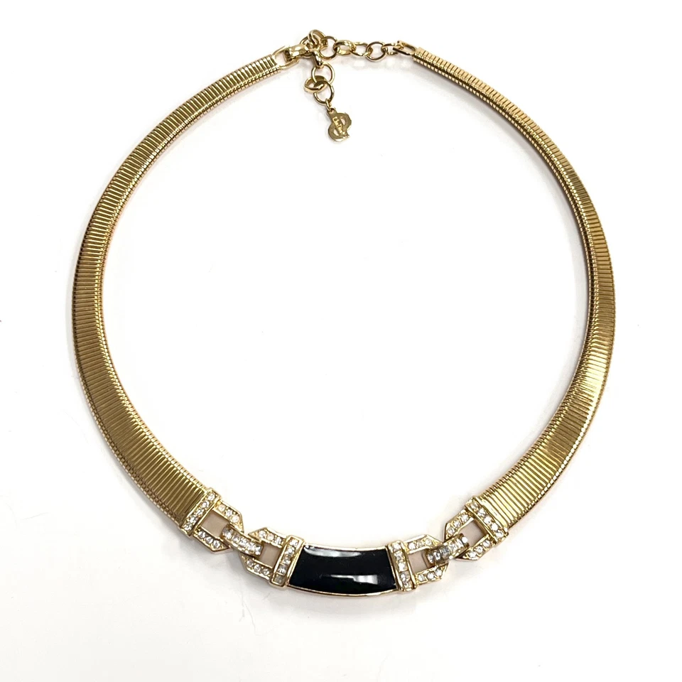 Gargantilla Omega vintage Christian Dior de los años 80 esmalte negro pedrería entrelazado Foto 1 de 4