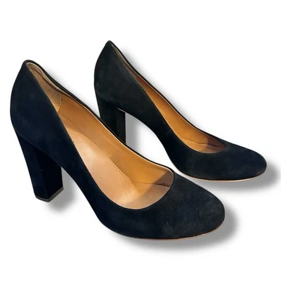 J. Туфли на блочном каблуке с круглым носком CREW Etta Classic черные замшевые 3,75 дюйма 7,5 - Изображение 1 из 4