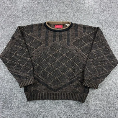 Suéter Vintage Massini Uomo Para Hombres XL Marrón Negro Diamante Rayas Tejido Mezcla de Lana Foto 1 de 4
