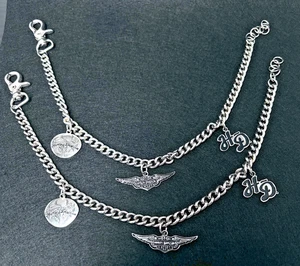Vintage Paar Harley Davidson Stiefelketten silberfarben mit Charms - Bild 1 von 13