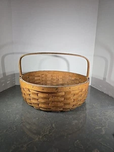 Antique Split Oak Round Gathering Basket w/ One Fixed Bentwood Oak Handle c1900 - Picture 1 of 14