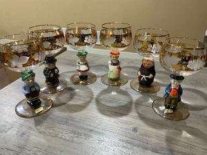 VINTAGE SET 6 GOEBEL 14K GOLD WINE GLASSES HUMMEL FIGURINES WESTERN GERMANY - Picture 1 of 5