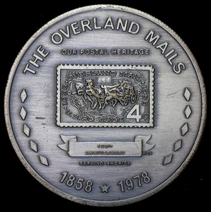 1858 - 1978 The Overland Mails Post Office Department Stamp Medal Silvered 39mm - Picture 1 of 2