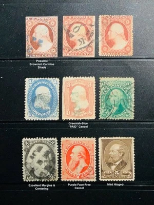 US 19th Century Stamps #10A, #11A, #63, #68, #71, MH #205 & More! CV$750.00+ - Image 1 of 2