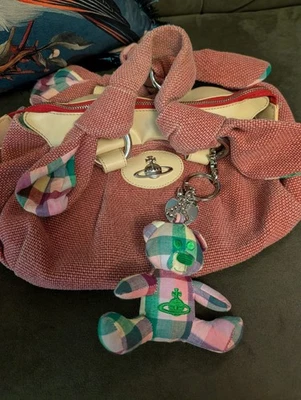 BOLSO DE MANO Y BOLSA PARA EL POLVO VIVIAN WESTWOOD TARTÁN OSO DE PELUCHE - Imagen 1 de 4