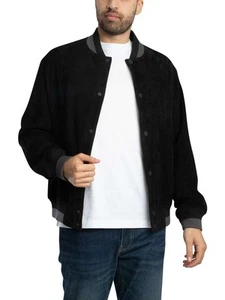 HUGO Men's Ledam Suede Bomber Jacket, Black - Picture 1 of 12
