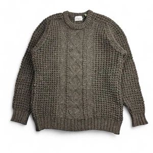 Vintage Orvis Irish Wool Sweater Mens XL Brown Chunky Cable Knit Fisherman - Picture 1 of 10