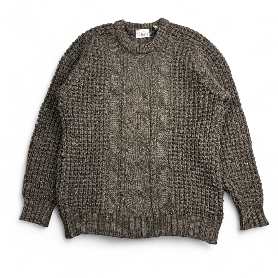 Vintage Orvis Irish Wool Sweater Mens XL Brown Chunky Cable Knit Fisherman - Image 1 of 4