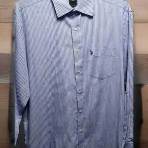 US Polo Assc. Long Sleeve Light Blue & Yellow Striped Button Down Shirt 16 /35 - Picture 1 of 12