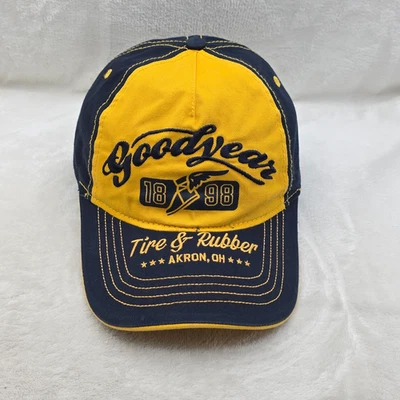 固特异帽子男式平沿黄色蓝色斜纹赛车汽车车库工作服 — 第 1/4 张图片