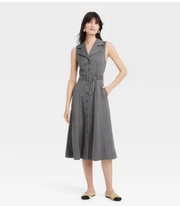 Women's Tie-Waist Midi Shirtdress - A New Day - Gray - Medium -Sz XS - Picture 1 of 3