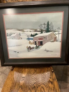 CHARLOTTE JOAN STERNBERG WINTER CHRISTMAS FARM SCENE LITHOGRAPH - Picture 1 of 2