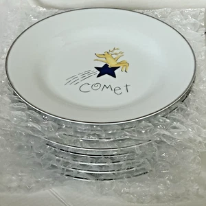 Pottery Barn Full Set of 8 Reindeer 11" Dinner Plates with silver trim - Picture 1 of 9