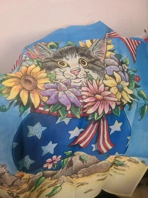 Gary Patterson Tapiz Colgante de Pared Gato, Flores Bandera 17" W x 24" L Patio Bandera  Foto 1 de 4
