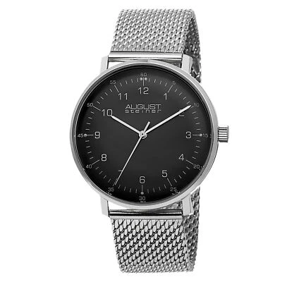 New Men's August Steiner AS8091SSB Swiss Quartz Black Dial Stainless Steel Watch - image 1 of 4