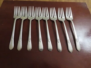 IS ADORATION Set of 8 Salad Forks Vintage 1847 Rogers Silverplate Flatware F - Picture 1 of 6