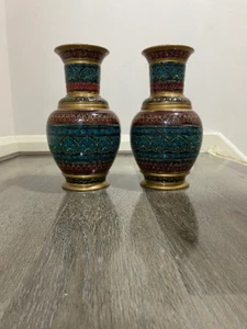 2x Beautiful Handicrafts Home Decorative Wooden Flower Hand Painted Pot Vase - Picture 1 of 3