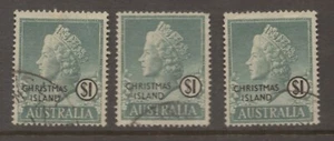 1958 Christmas Island Overprinted $1 Slate Green Definitive VFU Stamps - Picture 1 of 2
