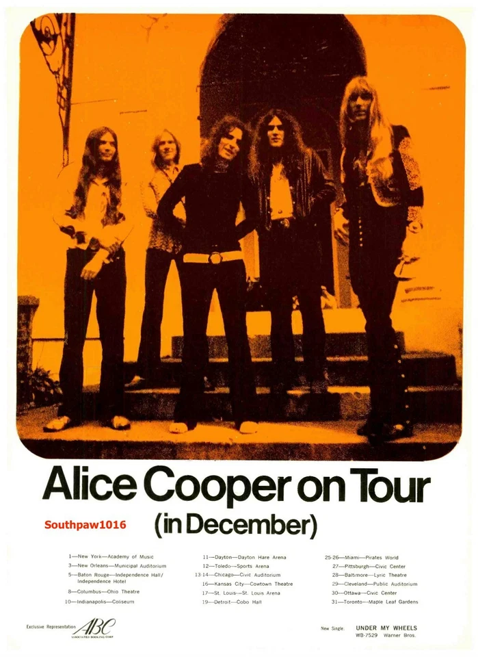 1970 Alice Cooper "ON TOUR" Classic Music Industry Promotional Reprint Ad - Image 1 of 1