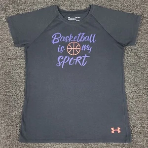 Under Armour Shirt Girls Large Black Loose Fit Heatgear Basketball Is My Sport T - Picture 1 of 8