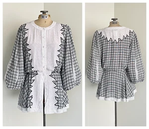 Blusa Diane Freis Peplum Talla Mediana Vintage Manga Globo Cuadros Mujer Top - Imagen 1 de 8