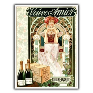 CHAMPAGNE VEUVE AMIOT FRENCH SIGN METAL WALL PLAQUE Vintage Bar Decor Print A3 - Picture 1 of 4