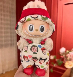 Cartoon Overall Outfit für Labubu 7" Puppe mit rotem Hut und Schuhen 3-teilige Kleidung - Bild 1 von 2