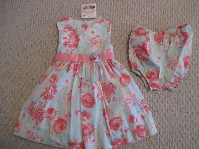 Polly & Friends Azul Rosa Floral Conjunto de Vestido 2 Piezas Talla 18 Meses Niñas Nuevo con Etiquetas Foto 1 de 4