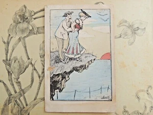 CPA Carte postale élégante couple 1900 coucher de soleil par Paul Huchard - Bild 1 von 2