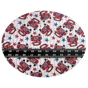 Little Red Truck Patriotic Cotton Quilting Sewing Craft Fabric 1 Yard Stars Flag - Picture 1 of 2