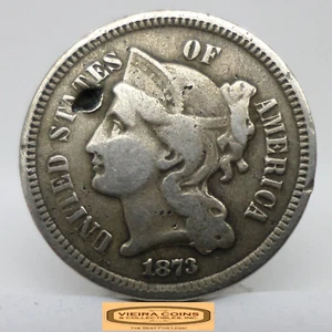 1873 Three-Cent Piece, 3 Cents Nickel, Damaged - #C43670NQ - Picture 1 of 2
