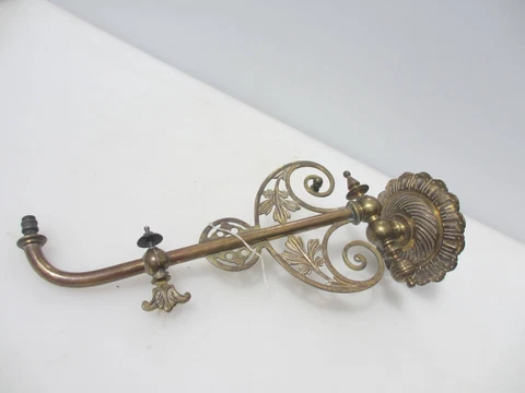 Victorian Brass Gas Wall Light Sconce Lamp Antique Old Gilt Georgian Rococo Leaf Cover