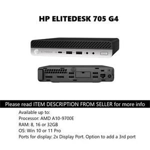 + PC rápida HP EliteDesk 705 G4 Mini AMD PRO A10-9700E 1 TB 32 GB Win 10 u 11 Pro - Imagen 1 de 4