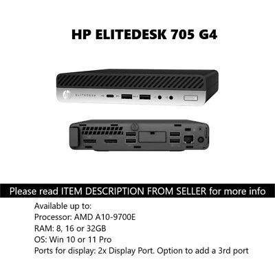 HP EliteDesk 705 G4 Mini AMD PRO A10-9700E 1TB 32GB Win 10 or 11 Pro FAST PC - Image 1 of 2