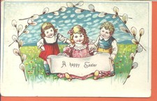 A Happy Easter, 3 Children, Flowers, 1909