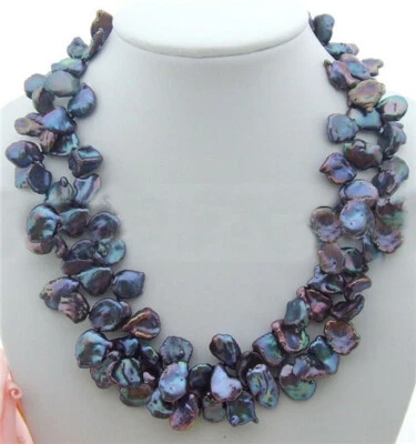  Collar de perlas Keshi negras 19"-20" 2 hilos 12-13 mm Foto 1 de 2