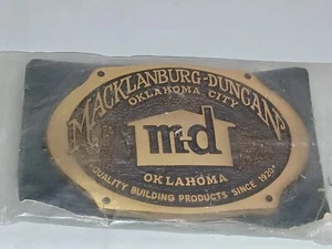 NIP Vintage Macklanburg Duncan Building Products Oklahoma Adv Brass Belt Buckle - Picture 1 of 8