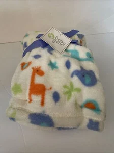 NWT Baby Gear White Plush Jungle Animals Elephant Giraffe Stars Blanket 30x40 - Picture 1 of 4