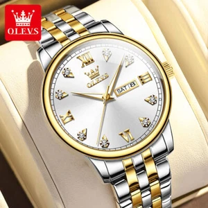 OLEVS Brand Quartz Watch Steel Diamond Luminous Waterproof Men's Wristwatches - Picture 1 of 19